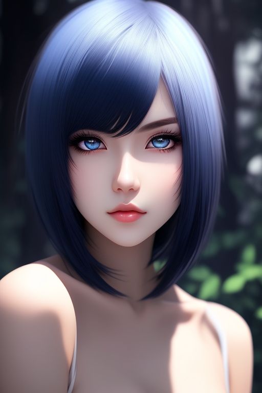 Weary Marten327 Girl With White Skin Dark Blue Eyes Short Smooth Black Hair