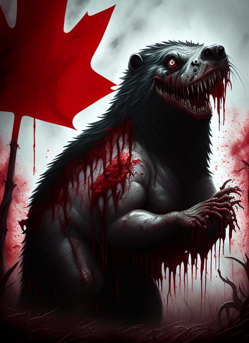 soft-ibis119: zombie beaver in front of canada flag blood and gore