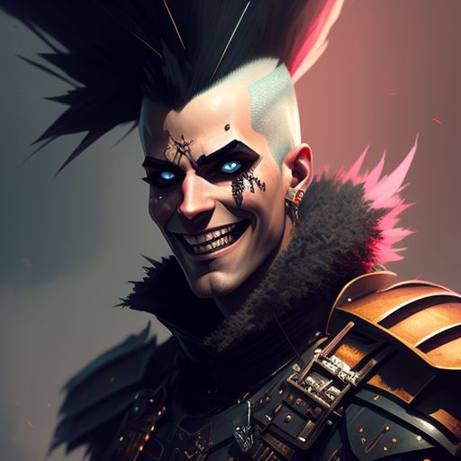 fatal-badger526: punk rock knight with a mohawk grinning