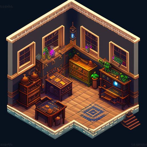 RPG video game, pixel art of top-down style house interior, Dark background, Game assets, Vector Graphics, Vector illustration, Highly detailed, Intricate, Symmetrical, Asset store, Unity Asset Store, by humblebundle, by artstation, by deviantart