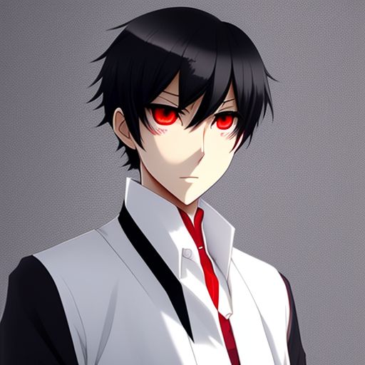 Fond Ibex817 Black Haired Anime Boy With Red Eyes Wearing A White Dress Shirt With Collar Down 0727