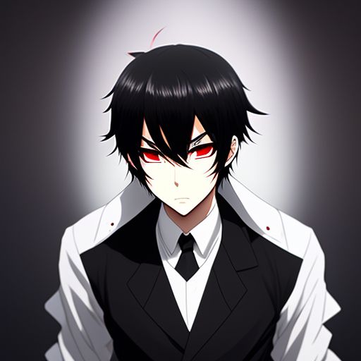 fond-ibex817: Black Haired anime boy with red eyes wearing a white ...