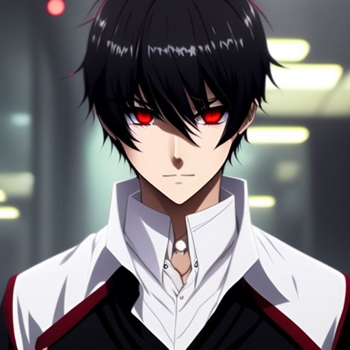 Fond Ibex817 Black Haired Anime Boy With Red Eyes Wearing A White Dress Shirt With Collar Down 3117