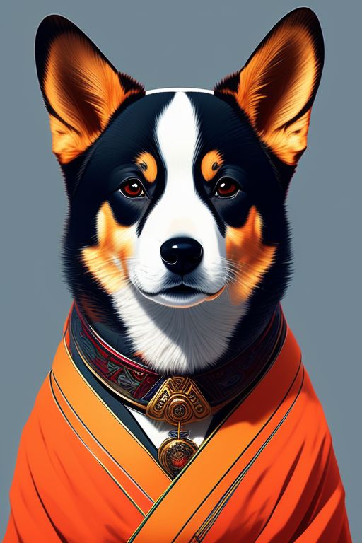 momogoto: A portrait of a samurai corgi