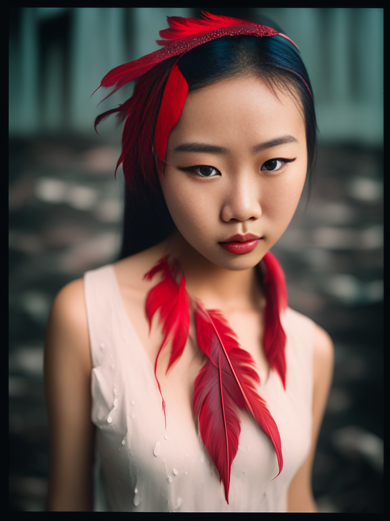 Kilburnspider Mysterious Asian College Girl With Rain On Her Face Ripped Red Dress Detailed 9867