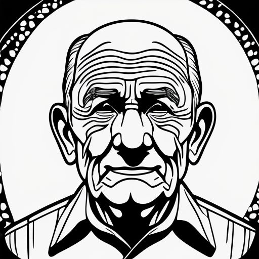 wise old man, Line art, Coloring pages, Award winning, Perfect face, White background, Flat lighting, Vector, White and black color, wide shot, Sharp edges