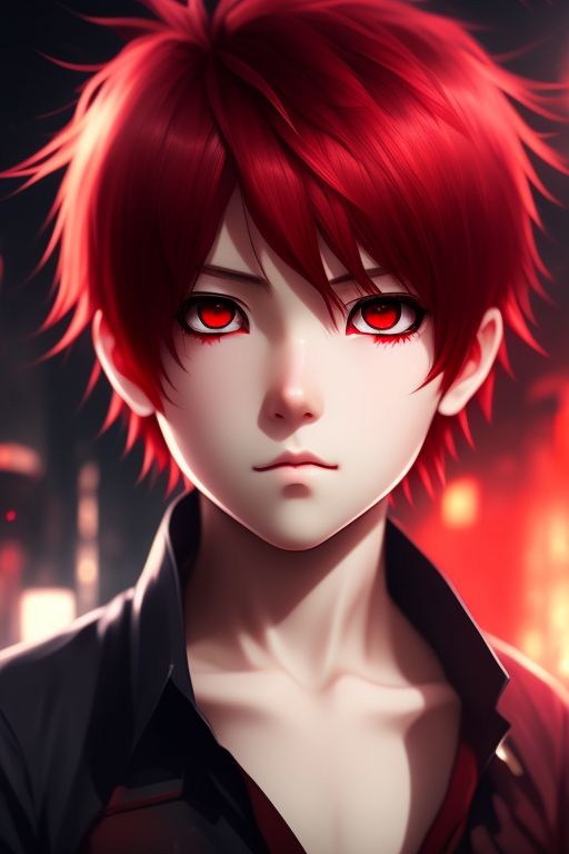 a young boy with short red  hair and red eyes, Anime