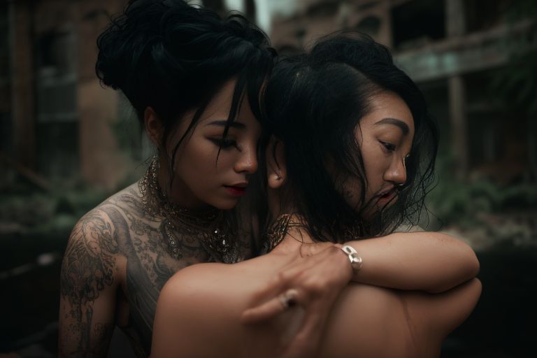 KilburnSpider: 3 Asian punk women looking at camera ,eye contact