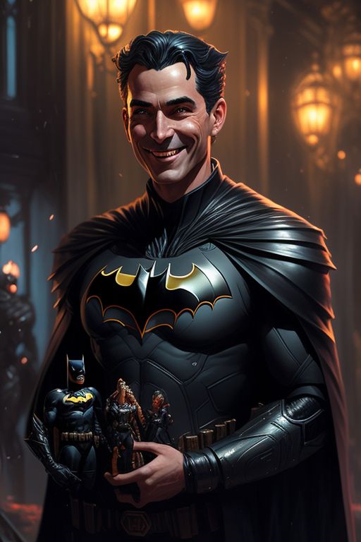 cute-gorilla933: a man smiling while holding many batman action figure