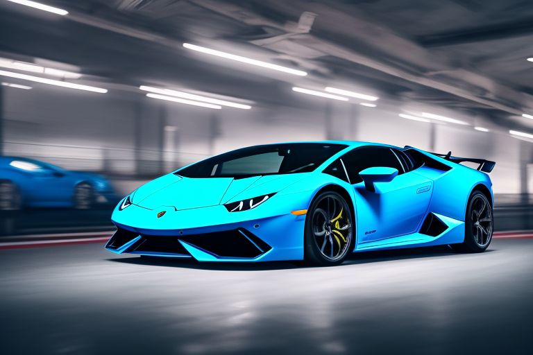 same-goose624: Editorial style photo, side angle camera shot, centered , blue  Lamborghini Huracan 2018, race track, circuit, fast-paced lighting,  aerodynamic, thrilling, dynamic, 4k