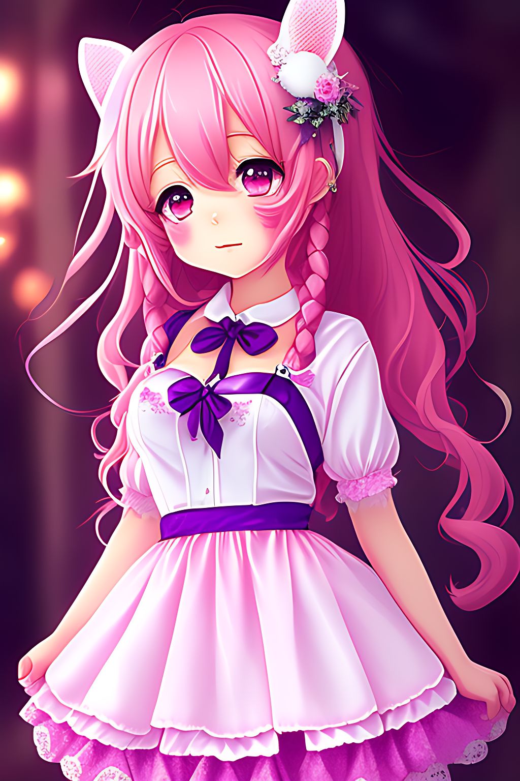 anime girl with long pink hair