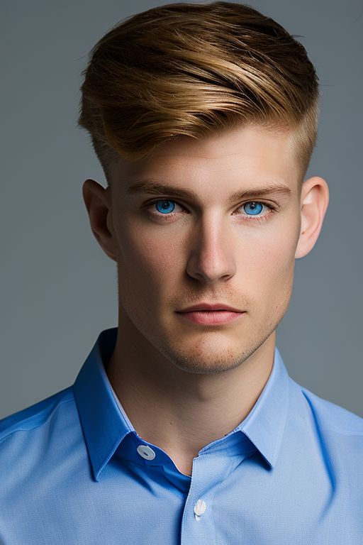 writhingpig521 young blond blue eyed man with clean shaven face in light blue dress shirt with