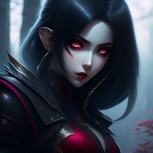 vampire anime girl with red eyes and black hair