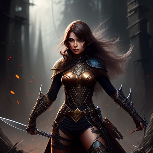 lone-bat337: Elf-woman Short Brown Hair With A Sword With Spider Emblem