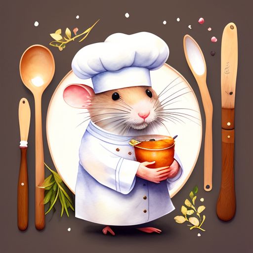 tauttiger603 A cute chef rat , with a chef hat and holding a wood spoon