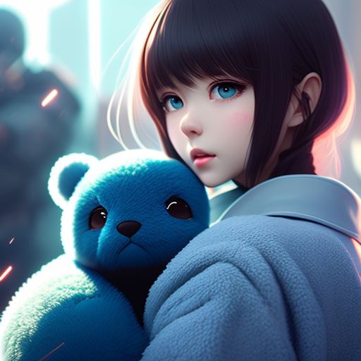 anime girl holding teddy bear