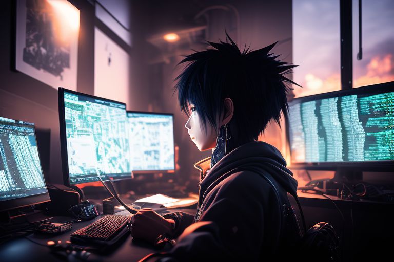 anime boy on computer