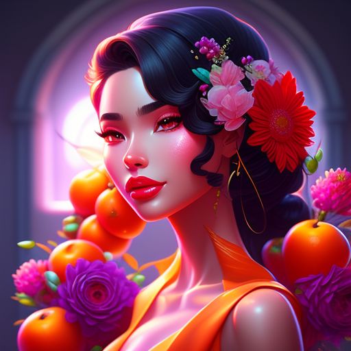 fruits and flowers, Highly detailed, Smooth, Vibrant lighting, Eye-catching, art by lois van baarle and artgerm, trending on artstation hq.