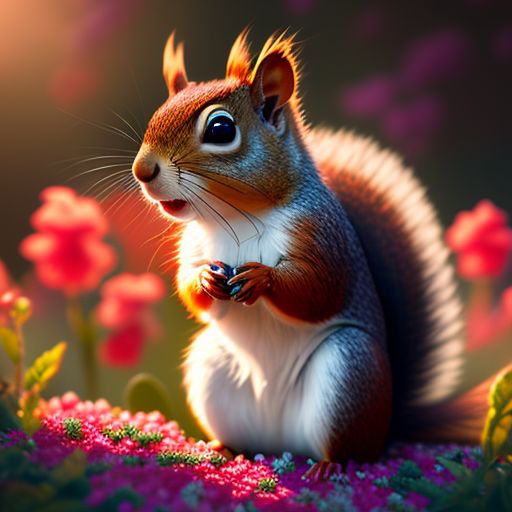 dense-magpie890: squirrel wearing big headphones sitting in red flowers ...