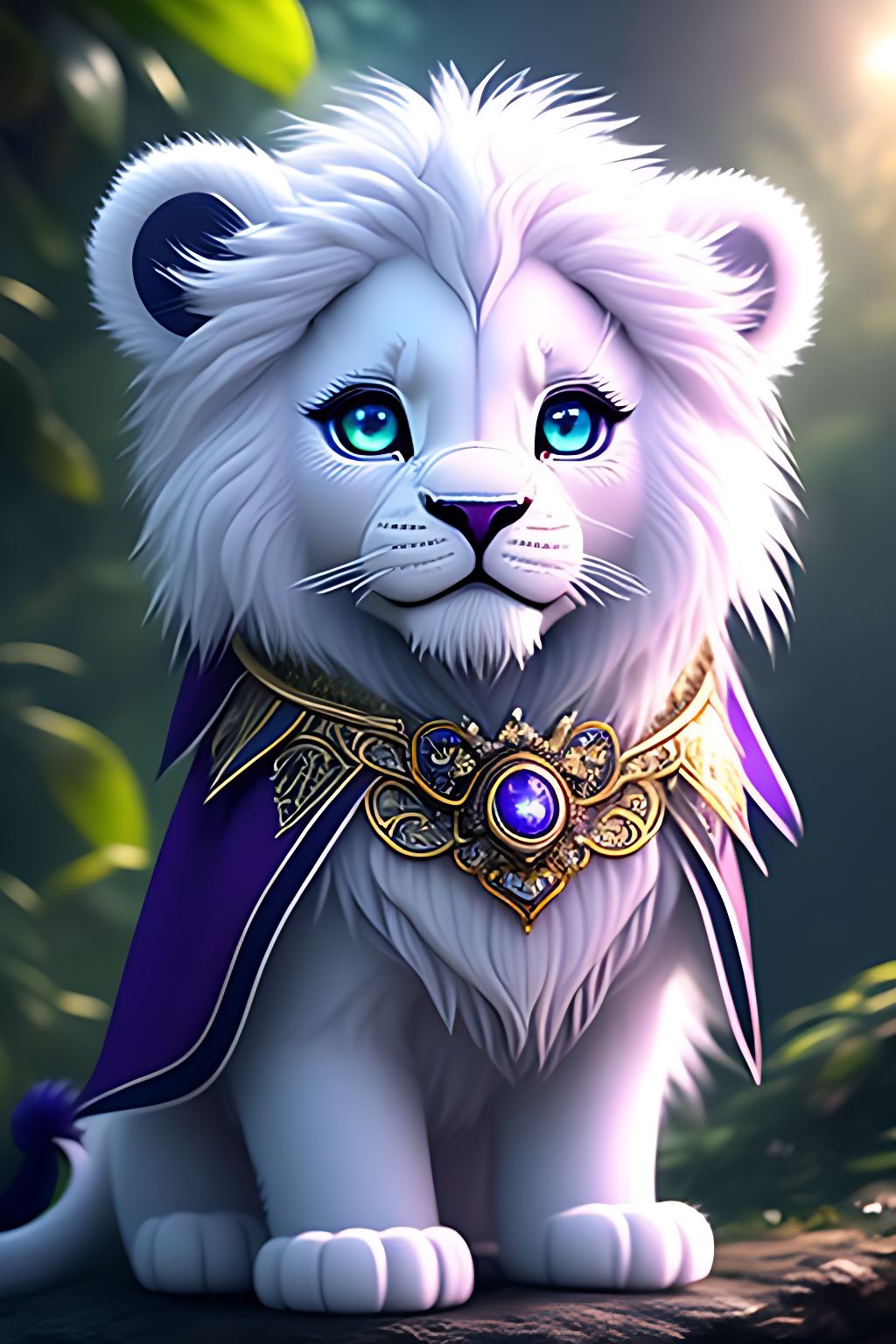 Sana: adorable chibi kawaii tiny white lion in the crown, Lion King ...