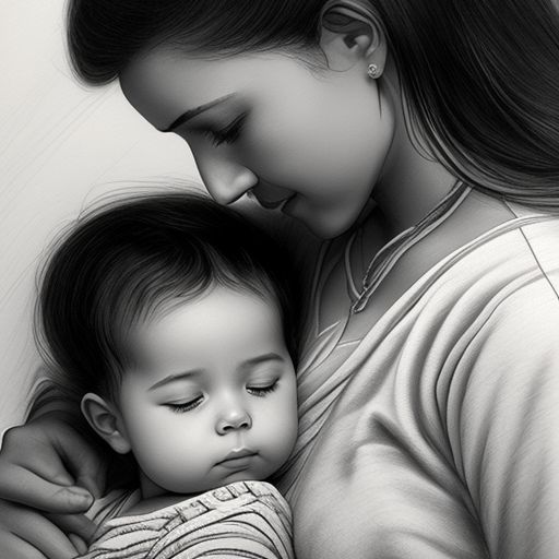 Simple mother and baby deals pencil drawing