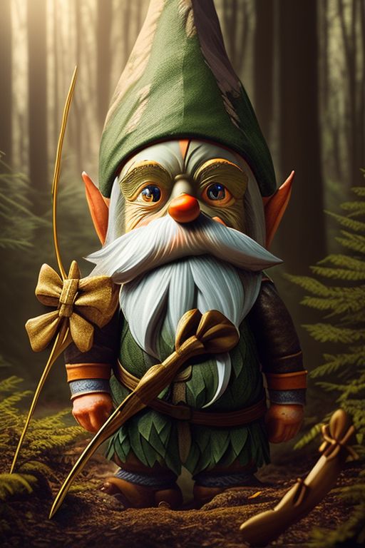 Fullbody, Portrait, Masterpiece, Realistic, old gnome ranger in a forest holding a bow, hight quality, best quality, realistic face, realistic characters, realistic environment, realistic body, realistic face, beautiful realistic photo of a realistic dramatic character, fusion between jeremy mann and childe hassam and daniel f gerhartz and rosa bonheur and thomas eakins and wes anderson", Cinematic, uplight, nice shot, Long shot