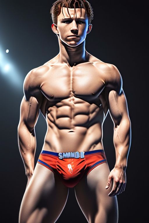 private-crab516: (((Tom holland wearing a too small and too tiny speedo))),  (((full body and face in frame))), (((massive crotch print/bulge  visible))), lean and toned, photorealism, realistic, high detail, high  resolution, high quality