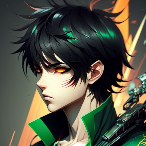 densecrab678 anime teenage boy with medium length black hair with