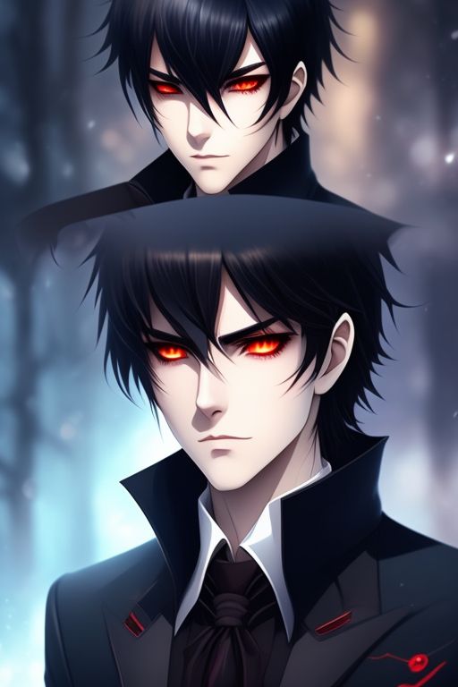 anime vampire guy with black hair and red eyes