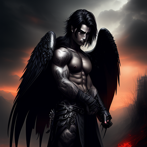 A male dark angel with scars, Seductive, Dark fantasy