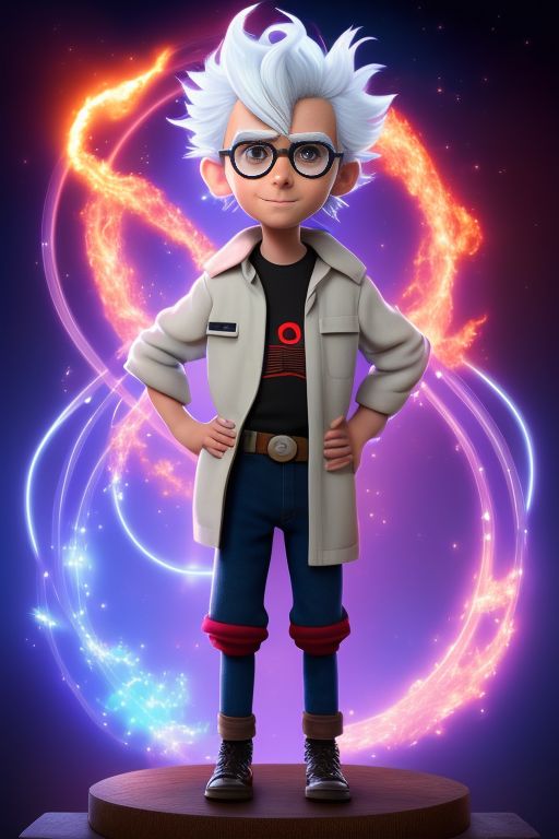 standing centered, Pixar style, 3d style, disney style, 8k, Beautiful, pixar disney character of mad scientist boy , movie back to the future , white hair icm_150x150.537387139_smad7idwi6ss4c08ckkk.jpg.webpage