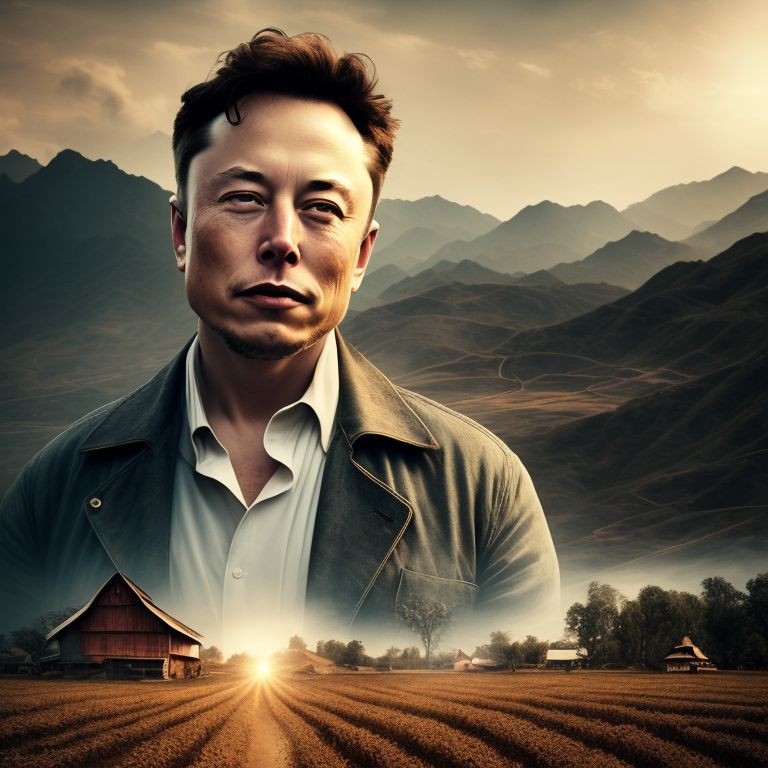 markmo: A faded vintage photo with white noise and scratch of Elon Musk  working in the field as a farmer in the 1980s China, with a 1980s Chinese  village background, great compositon