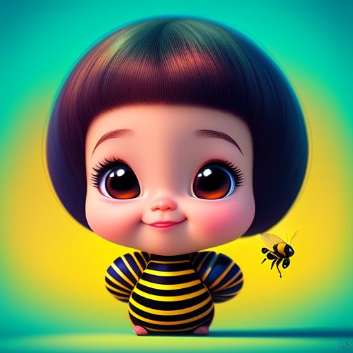 baby bee caricature , High contrast, Bright colors, exaggerated features, bubbly, cartoonish, smooth lines, art by pixar animators, trending on instagram reels.