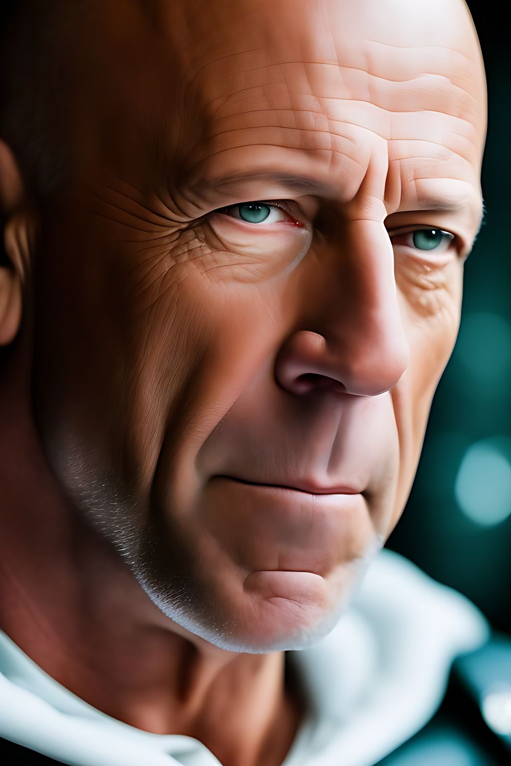 Gritty realistic portrait of Bruce Willis as a Marvel superhero ((wearing a superhero outfit from Marvel's MCU)),16mm film style with film grain, Alberto, Canon EOS R6, Prime lens photography, Perfectly balanced dim lighting , Real human skin, White balance, Sharp details, Alberto, Canon EOS R6, Prime lens photography, Perfectly balanced dim lighting , Real human skin, White balance, Sharp details