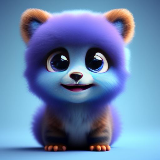 realistic 3d render of a happy, furry and cute, Cute alien lovely creature, baby animal, smiling with big eyes, looking straight at you, Pixar style, 32k, full body shot with a light blue background