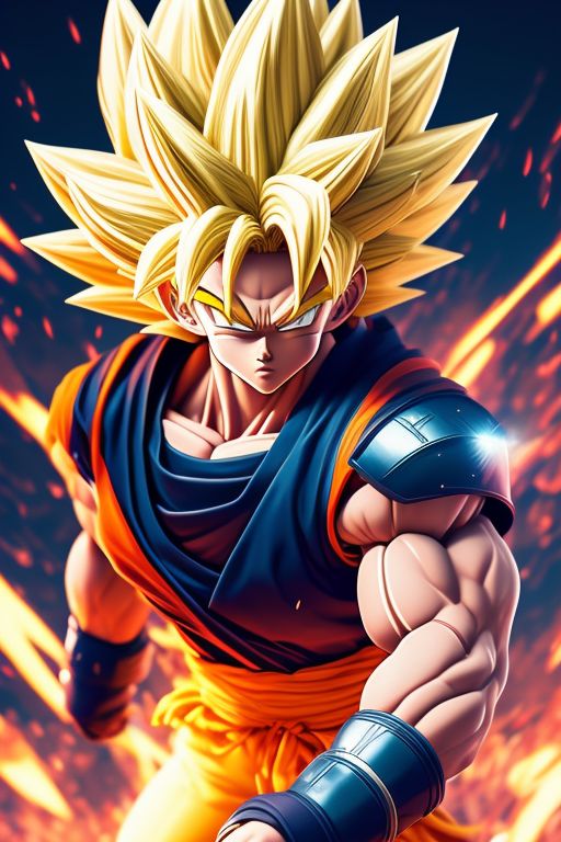 Icarus17 Ultra detailed Super Saiyan Goku in action, Glowing blonde hair, perfect detailed face