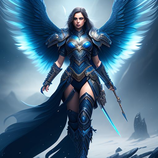 bright-okapi870: Female angel warrior, Metal blue wings