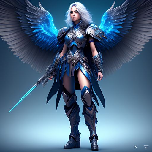 bright-okapi870: Female angel warrior, Metal blue wings