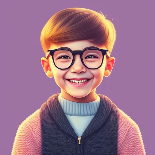 kind-squirrel68: a young boy, smiling confidently, wearing spectacles