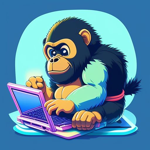 steepram317 baby gorilla in diapers coding in the office on his laptop