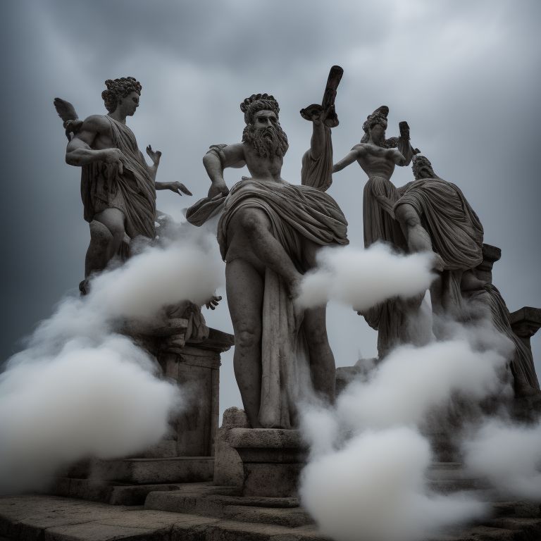 smartfish481 the three fates giant statues in an ancient greek temple