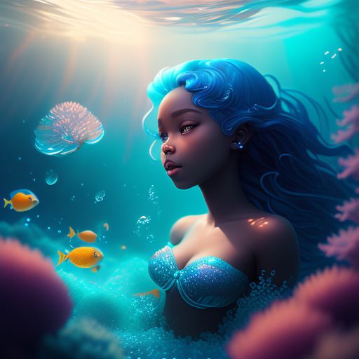 solid-coyote12: black mermaid with blue hair controlling the waves