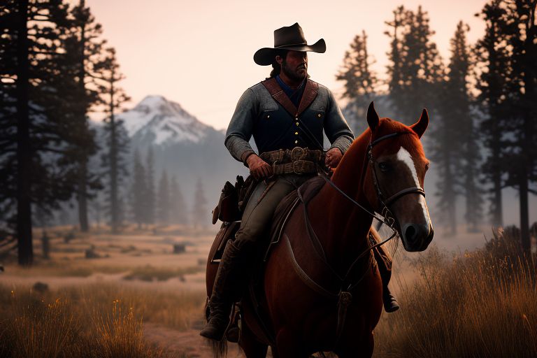 zesty-seal663: Arthur Morgan from Red Dead Redemption 2 riding his horse  across the country