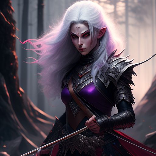 Equal Ram552 Dark Elf Purple Skin White Hair Red Eyes Bow And Arrow 