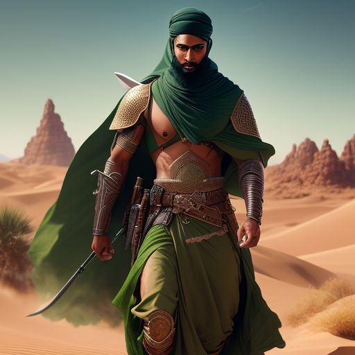 tense-wolf175: Muslim male warrior in the desert with green clothes