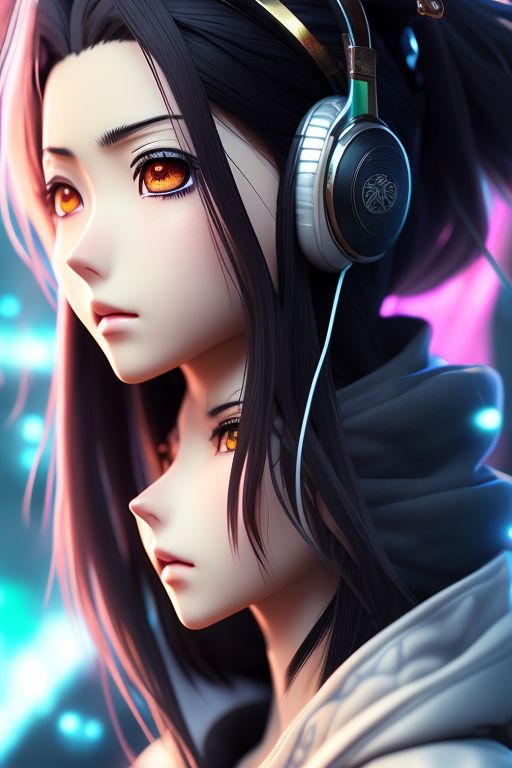 Image of Shaggy black hair woman with headphones