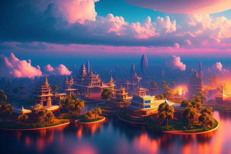 kelly19th: Cambodia isometric digital diorama, clouds, floating ...