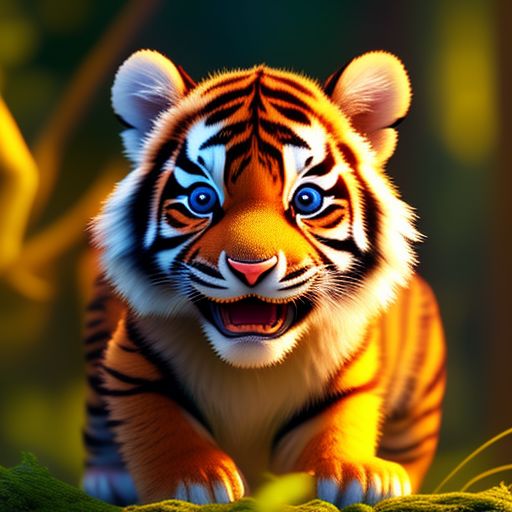 3D Cute Baby Tiger with Dreamy Eyes Adorable Nursery Art