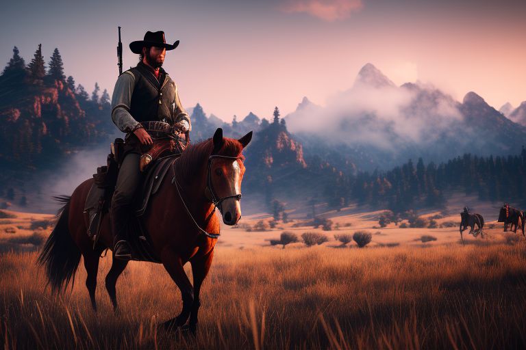 zesty-seal663: Arthur Morgan from Red Dead Redemption 2 riding his horse  across the country