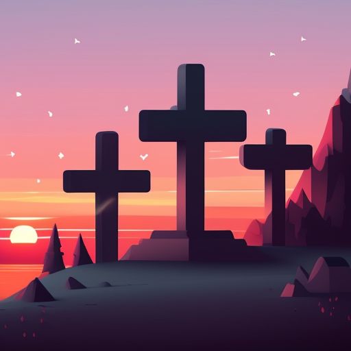 Three Crosses On A Hill At Sunset